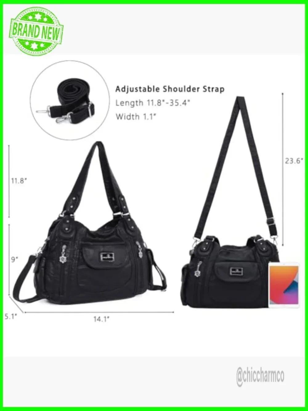 Large Hobo Tote Shoulder Bag Faux Leather Multi-Pocket Satchel Purse